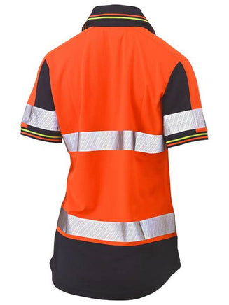 BISLEY Womens Taped Hi VIs V-Neck Polo Orange