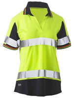 BISLEY Womens Taped Hi VIs V-Neck Polo Yellow