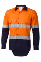 Long Sleeve 100% Cotton Ripstop Comfortable Everyday Orange & Navy Safety Work Shirt