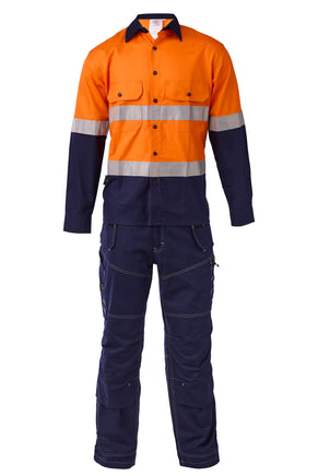 Daneunder 100% Cotton Ripstop Comfortable Everyday Orange & Navy Safety Work Shirt - shown with optional matching pants