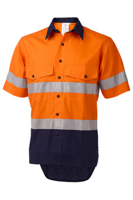 Short Sleeve 100% Cotton Ripstop Comfortable Everyday Orange & Navy Safety Work Shirt